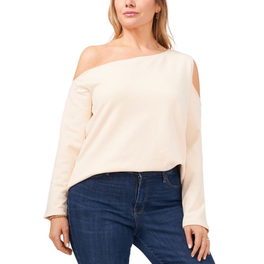 1.State Plus Size Asymmetrical Cold Shoulder Fleece Sweatshirt